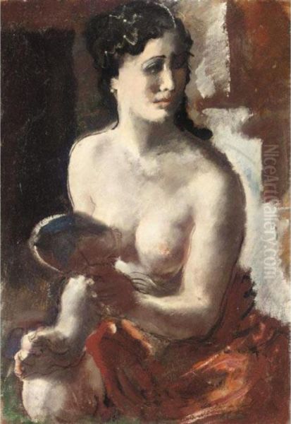 Female Nude With Mirror Oil Painting by Alexander Evgenievich Yakovlev