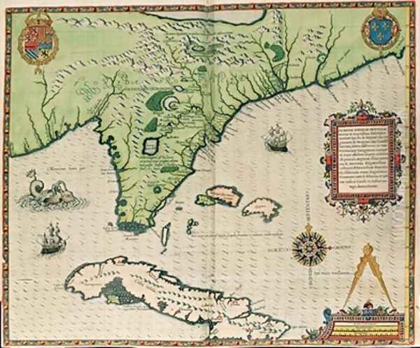 Map of Florida Oil Painting by Jacques le Moyne de Morgues