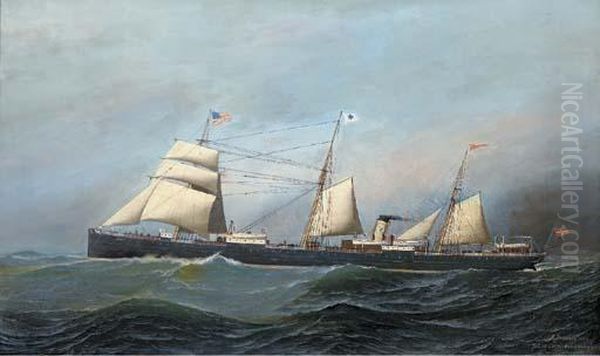 The Danish Steamer Hekla (i) Outward Bound For New York Oil Painting by Antonio Nicolo Gasparo Jacobsen