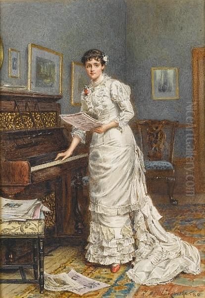 A Young Woman At A Piano Oil Painting by George Goodwin Kilburne