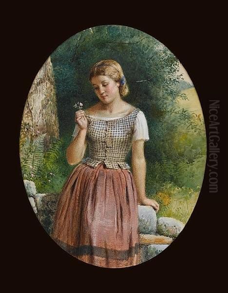 A Young Girl Admiring A Flower Oil Painting by George Goodwin Kilburne