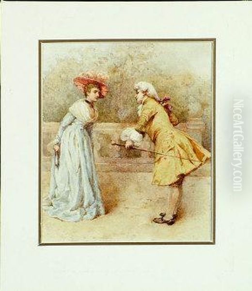 A Regency Dandy Bowing To A Young Woman Oil Painting by George Goodwin Kilburne