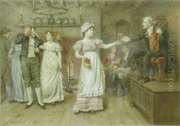 The Country Dance Signed 14 X 20in Oil Painting by George Goodwin Kilburne