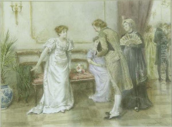 An Invitation To Dance Signed 8 X 10.5 In Oil Painting by George Goodwin Kilburne