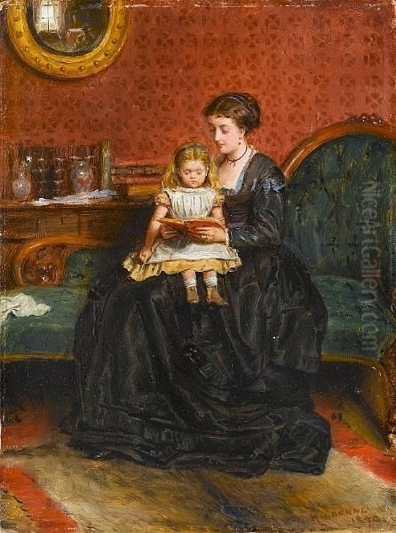 Mother And Child In An Interior Oil Painting by George Goodwin Kilburne