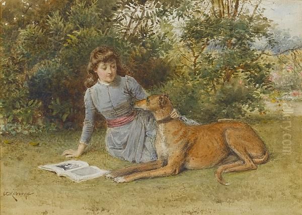 A Young Woman With Greyhound Oil Painting by George Goodwin Kilburne