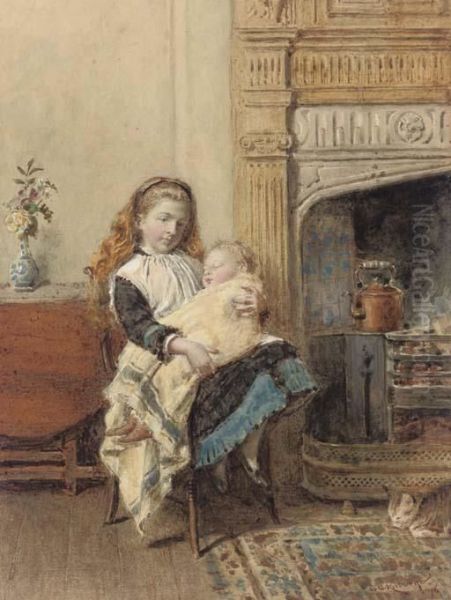 Minding Baby Oil Painting by George Goodwin Kilburne