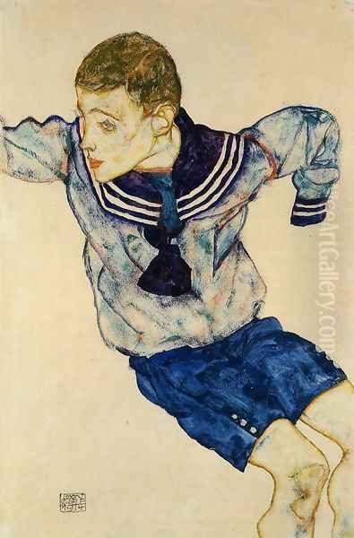 Boy In A Sailor Suit Oil Painting by Egon Schiele