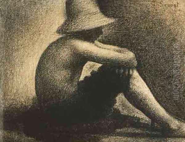 Seated Boy With Straw Hat Oil Painting by Georges Seurat