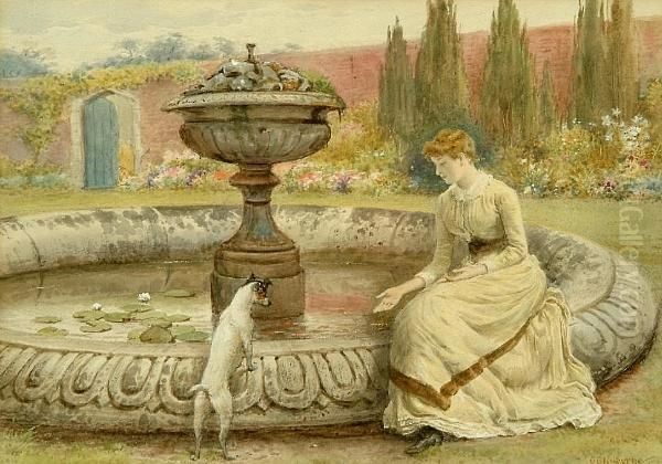 A Rest By The Fountain Oil Painting by George Goodwin Kilburne