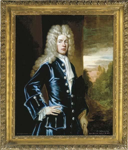 Portrait Of William Whitmore, 
Esq., Three-quarter-length, In A Bluecoat With A Landscape Beyond Oil Painting by Sir Godfrey Kneller