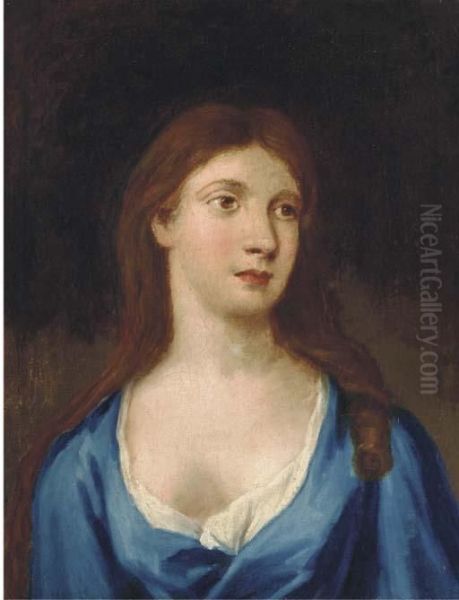 Portrait Of Mary Knyfton, Bust-length, In A Blue Dress Oil Painting by Sir Godfrey Kneller