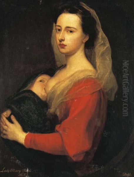 Portrait Of Lady Mary Boyle, Half-length, And Her Son Charles Oil Painting by Sir Godfrey Kneller