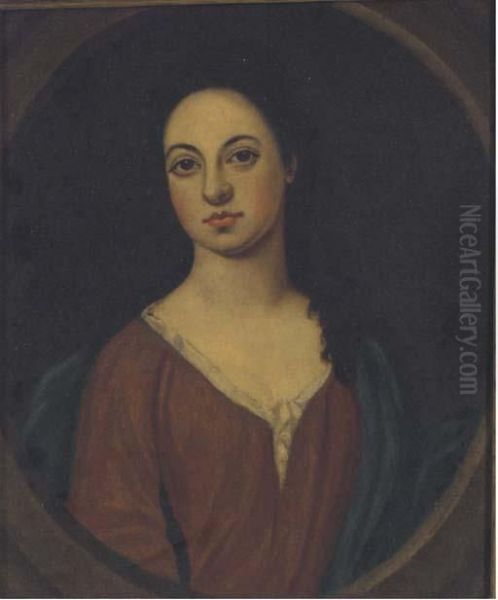 Portrait Of A Lady, Half Length, In A Feigned Oval Oil Painting by Sir Godfrey Kneller