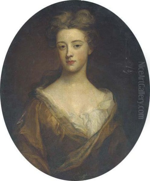 Portrait Of A Lady, Half-length, In A Brown Dress Oil Painting by Sir Godfrey Kneller