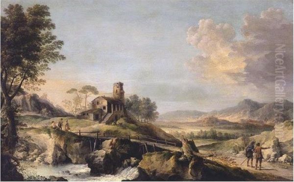 Pastoral Landscape With Figures Oil Painting by Jean-Baptiste Lallemand