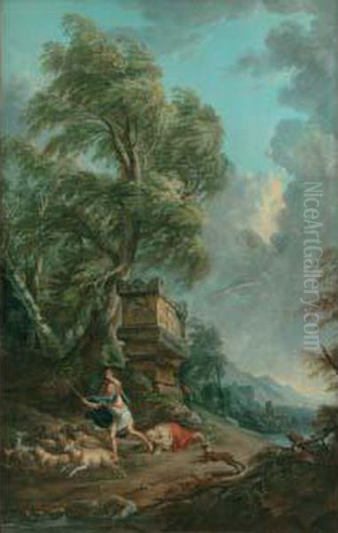 Le Tombeau De Neron Sous L'orage Oil Painting by Jean-Baptiste Lallemand