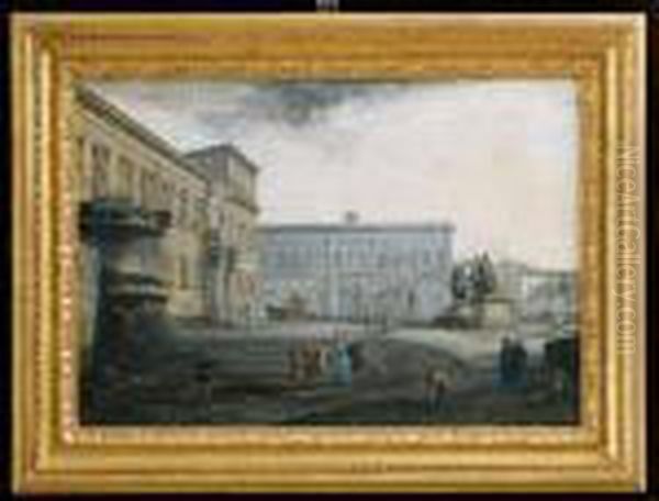 Roma, Veduta Della Piazza E Del Palazzo Del Quirinale Oil Painting by Jean-Baptiste Lallemand