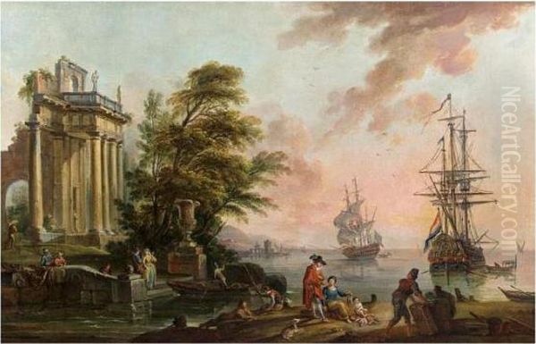 Vue D'un Port Mediterraneen Oil Painting by Jean-Baptiste Lallemand