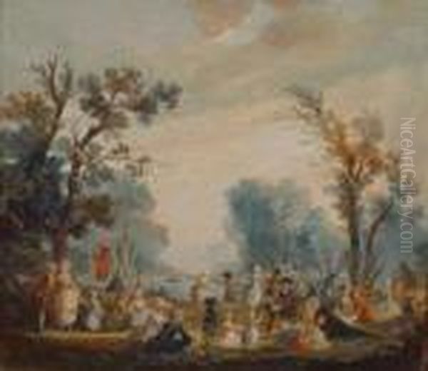 Fete Galante Oil Painting by Jean-Baptiste Lallemand