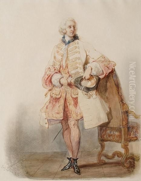 A Standing, Elegantly Dressed Gentleman Oil Painting by Eugene Louis Lami