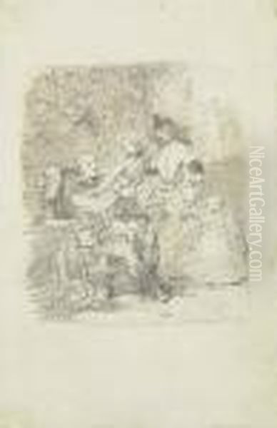 Group Of 4 Drawings For Gil Blas Oil Painting by Eugene Louis Lami