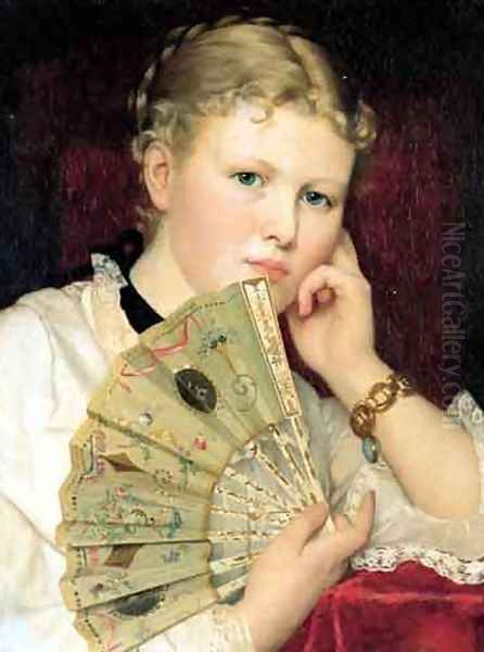 Girl with a Fan Oil Painting by Ladislas Wladislaw von Czachorski