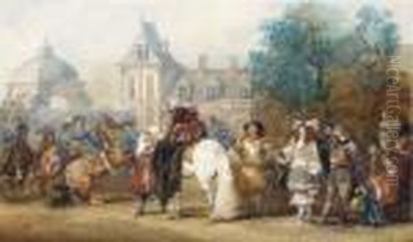 L'arrivee De Louis Xiv Au Chateau De Fontainebleau; Lemoisne No.1212 Oil Painting by Eugene Louis Lami