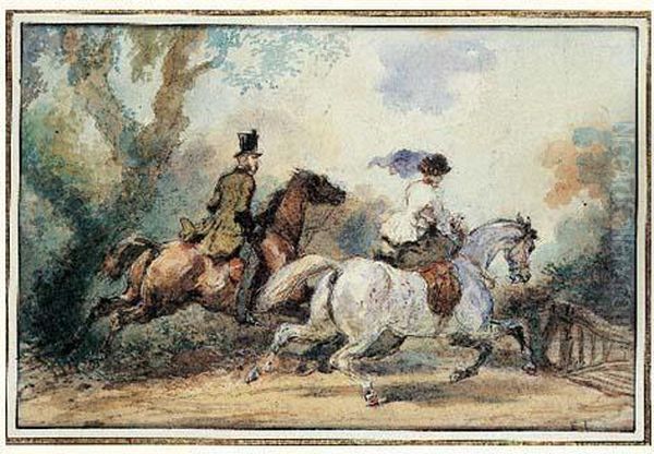 Cavalier Et Amazone Oil Painting by Eugene Louis Lami