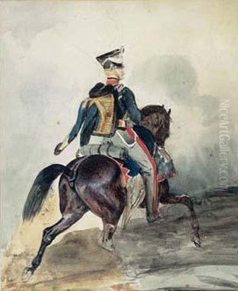 Etude De Hussard A Cheval Oil Painting by Eugene Louis Lami