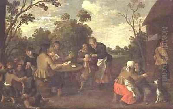 Peasants playing cards and children brawling Oil Painting by Joost Cornelisz. Droochsloot