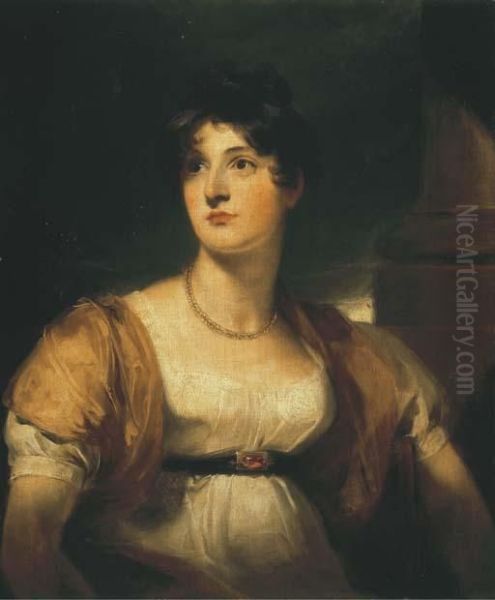 Portrait Of Anne, Lady 
Lethbridge (d.1857), Three-quarter-length,in A White Dress With A Gold 
Wrap Oil Painting by Sir Thomas Lawrence