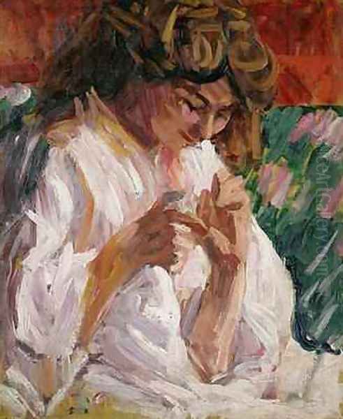 Girl mending Oil Painting by Roderic O'Conor