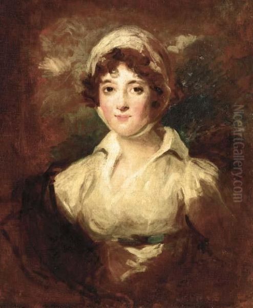 Portrait Of A Lady, Bust-length, In A White Dress And Bonnet Oil Painting by Sir Thomas Lawrence