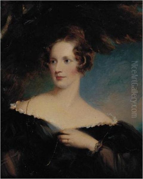 Portrait Of A Lady With A Black Dress And Gold Chain Oil Painting by Sir Thomas Lawrence