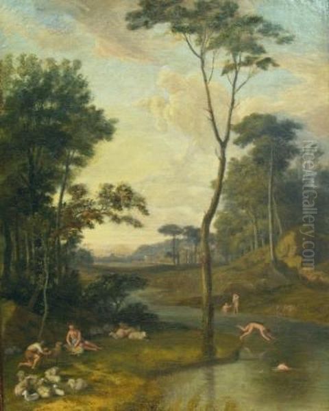 Shepherds And Bathers In An Arcadian Landscape Oil Painting by Claude Lorrain (Gellee)