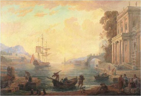 Scene De Port Au Soleil Couchant Oil Painting by Claude Lorrain (Gellee)