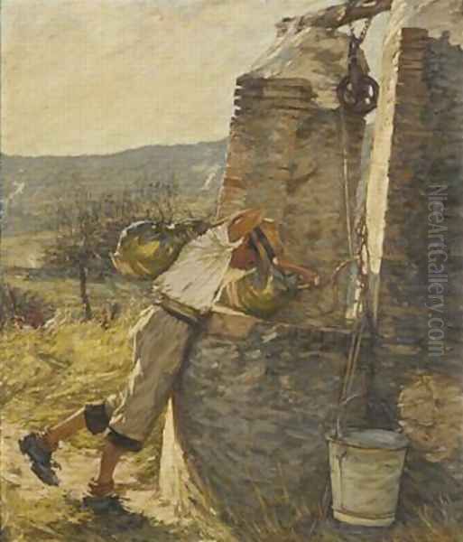 Boy Filling Water Jars at Well Oil Painting by Henry Herbert La Thangue