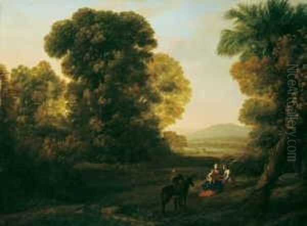 Bewaldete Landschaft Mit Der Rast Der Heiligen Familie. Oil Painting by Claude Lorrain (Gellee)