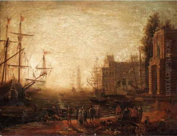 A Mediterranean Seaport With Villa Medici And Figures On The Quay Oil Painting by Claude Lorrain (Gellee)