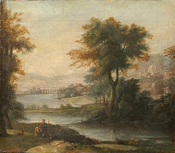 Figures In A Capriccio Landscape Oil Painting by Claude Lorrain (Gellee)