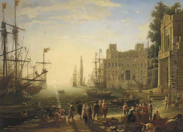 A Capriccio Of A Mediterrenean Port With The Villa Medici Oil Painting by Claude Lorrain (Gellee)