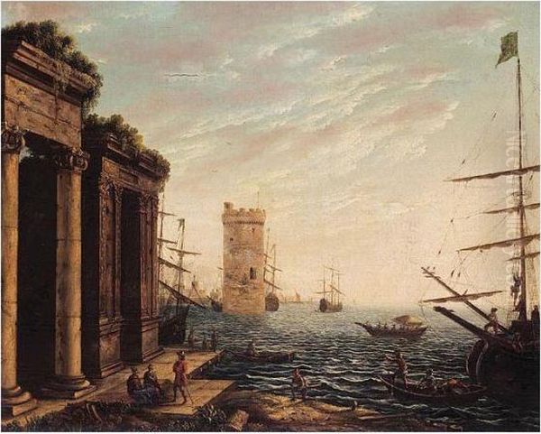 A Classical Harbour At Dusk Oil Painting by Claude Lorrain (Gellee)