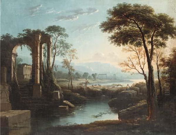 A Goatherd By Arcadian Ruins Oil Painting by Claude Lorrain (Gellee)