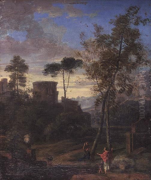 A Classical Landscape With Figures Oil Painting by Claude Lorrain (Gellee)