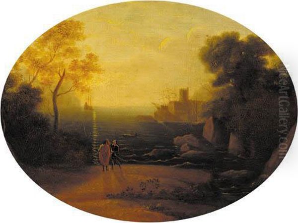 Figures In An Arcadian Landscape Oil Painting by Claude Lorrain (Gellee)