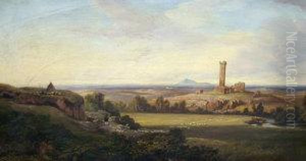 Ruins In A Mediterranean Landscape Oil Painting by Edward Lear