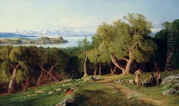 Corfu Oil Painting by Edward Lear