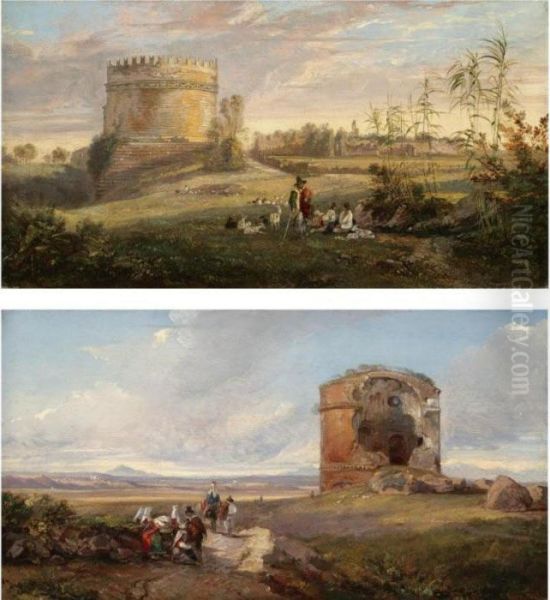 The Tomb Of Cecilia Metella On 
The Via Appia, Rome; And The Tor Di Schiavi On The Via Labicana, Rome Oil Painting by Edward Lear