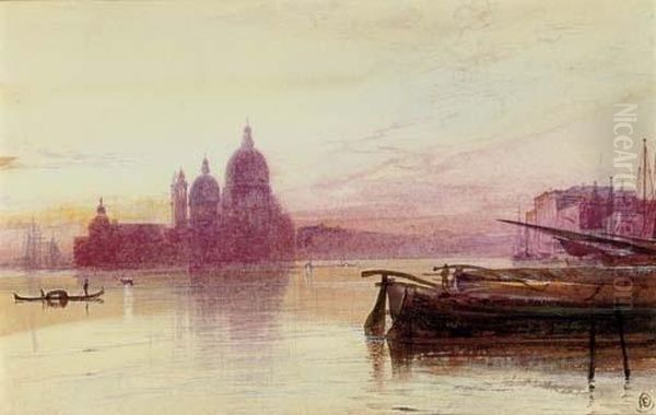 Santa Maria Della Salute, Seen At Sunset From The Riva Degli Schiavoni, Venice Oil Painting by Edward Lear